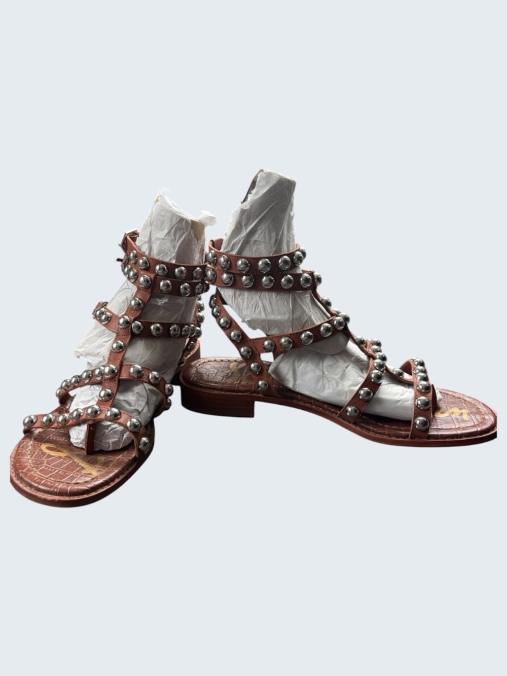 Sam Edelman Eavan Studded Gladiator Sandal Brown Leather Domed Metal Studs 6.5 - Picture 5 of 11